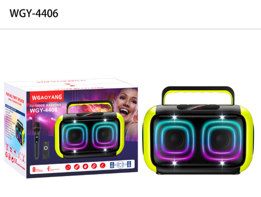 Çift 4 inç 50W Taşınabilir Parti Hoparlörü Bluetooth ve Uzun Ömürlü Pil ve Bluetooth Bağlantılı LED Aydınlatma